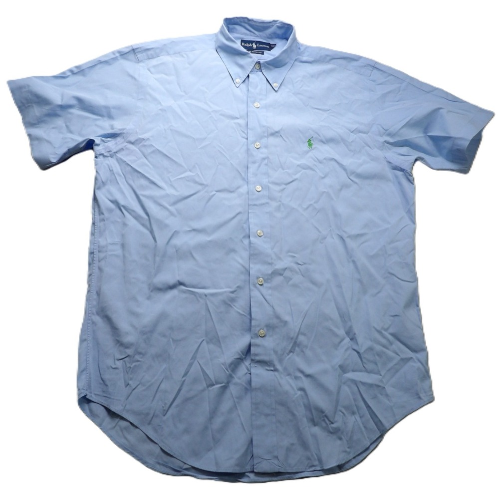 VTG Polo Ralph Lauren Men M Blue OCBD Oxford Button Down Shirt Green Pony Class